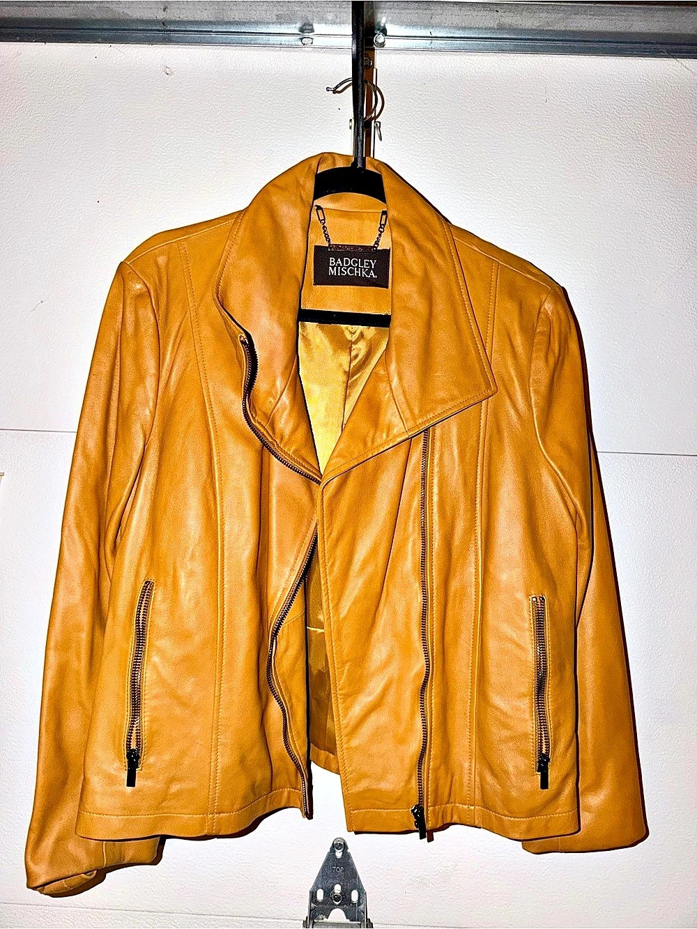 Badgley Mischka Leather Moto Jacket in Yellow Like New